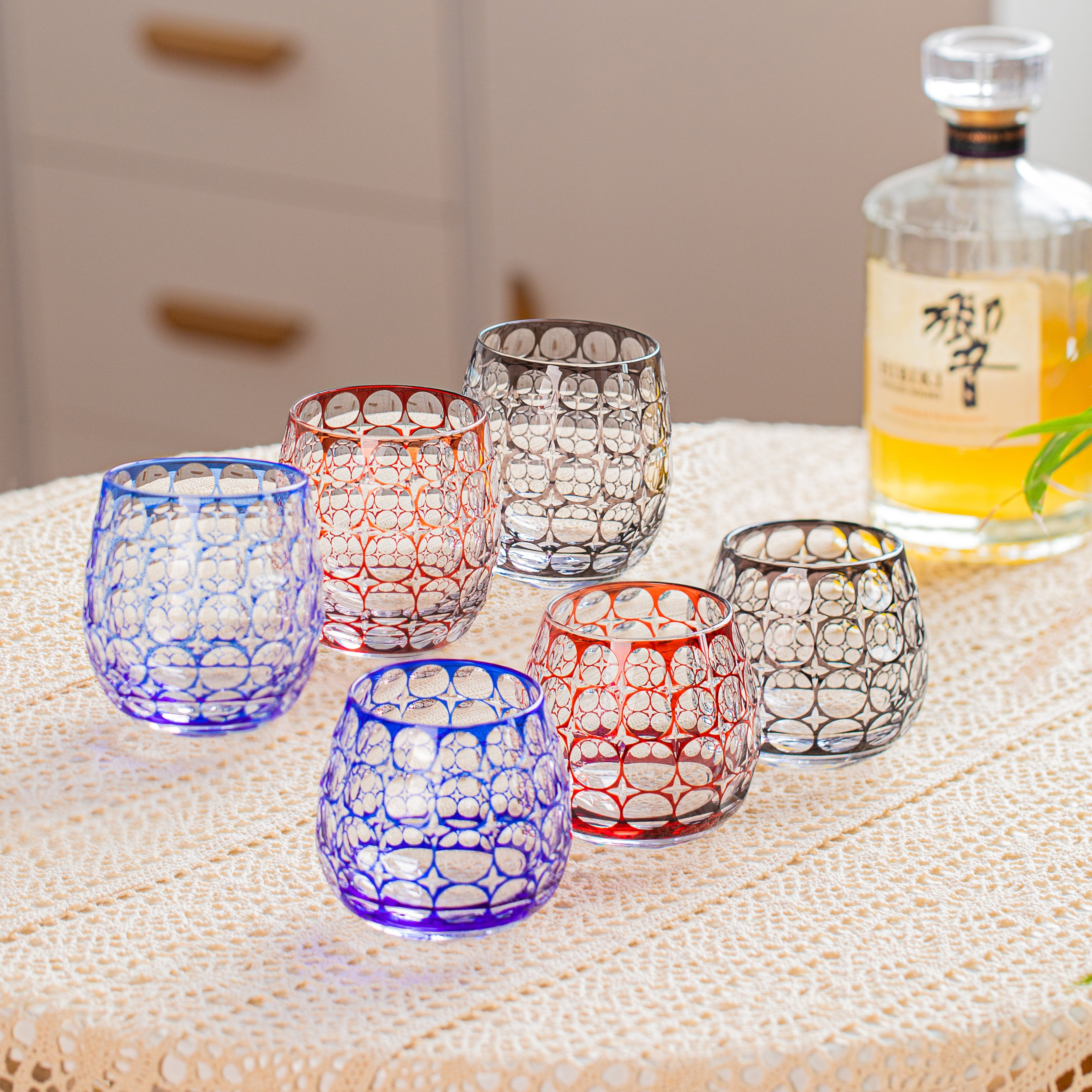Edo Kiriko Handcrafted Hanamaru Whisky Glass Collection