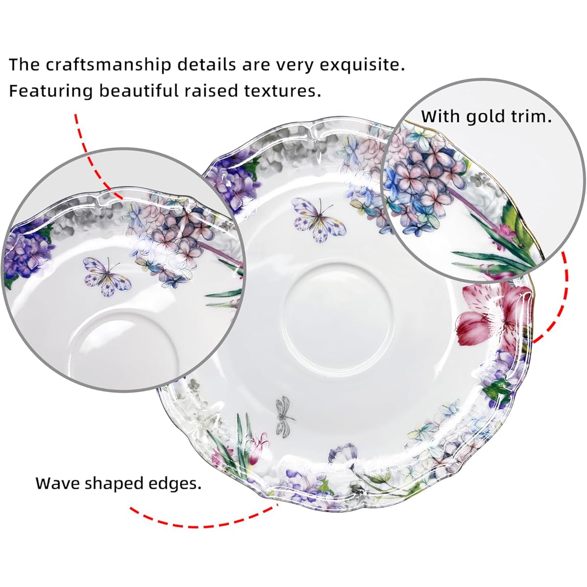 Tea Cups and Saucers Set, Fine Bone China, Porcelain Coffee Cup, Vintage Floral Flower Pattern, with Golden Trim, Spoon, Handle, Antiqued Ceramic, Espresso Drink, for Women Gift box, Tea Party, Tea Cup Set, Tea Cup Set with Tray, Cups for Tea, Tea Set,