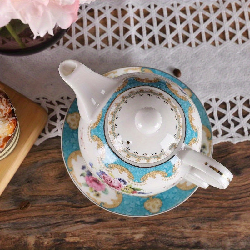 fanquare English Porcelain Tea for One Set Floral Teapot with Cup Blue Tea Cup and Saucer Set