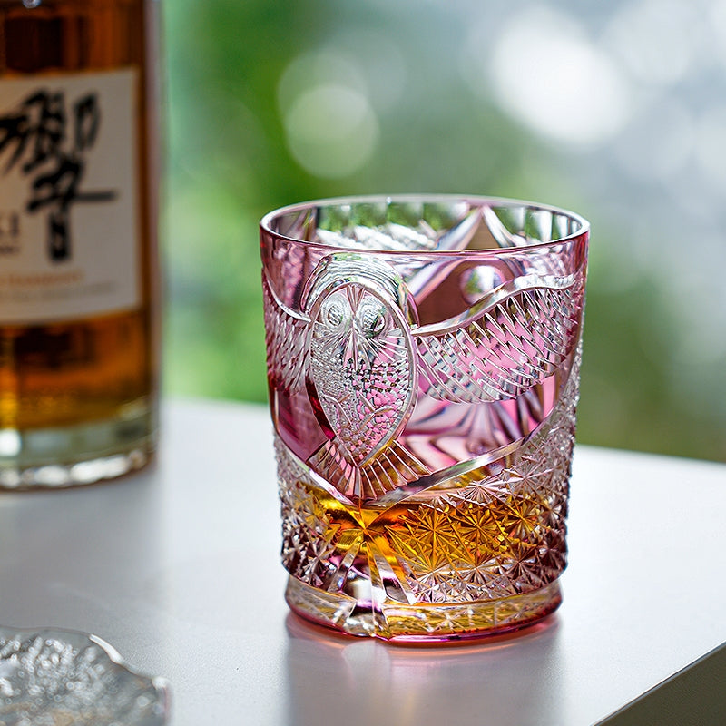 Edo Kiriko Handcrafted Ruby Nocturne Whisky Glass With Wooden Box