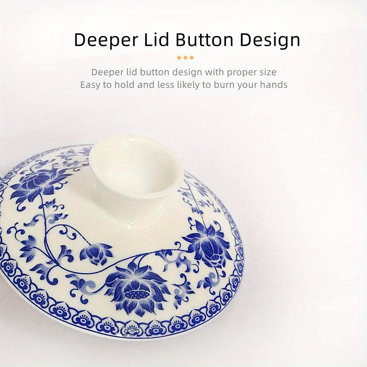 Chinese Gaiwan Tea Cup - Traditional Porcelain Teacup with Lid & Saucer, Elegant Blue and White Floral design, Handleless Cup for Chinese Kung Fu Tea Ceremony, Office, Home - Authentic Asian Tea Cup (6.8oz/ 200ml) - Ideal Gift for Tea Lovers, Office