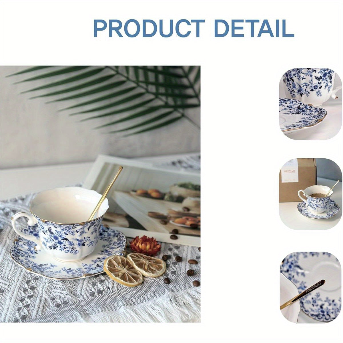 Vintage Floral Porcelain Tea Cup and Saucer Set with Golden Trim, Spoon, Espresso, Coffee, Gift Boxes ( 1, China Flower)