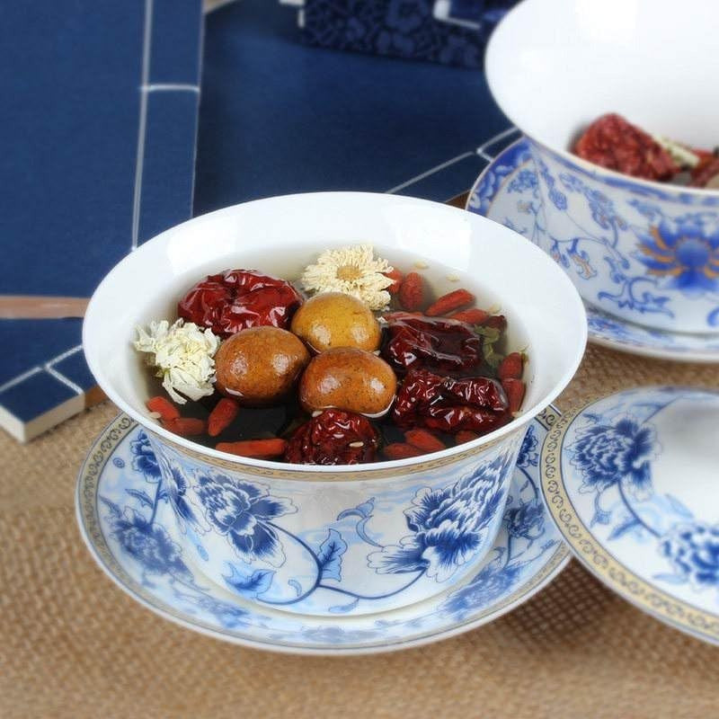 Traditional Gaiwan Tea Set with Lid and Saucer Handmade Ceramic Tea Cup Flower Porcelain Teacups 10oz, Tea Ceremony, Traditional Brewing, Elegant Teacup, Classic Ceramics, Handcrafted Pottery, Fine Porcelain, Gift for Tea Lovers, Home Brewers