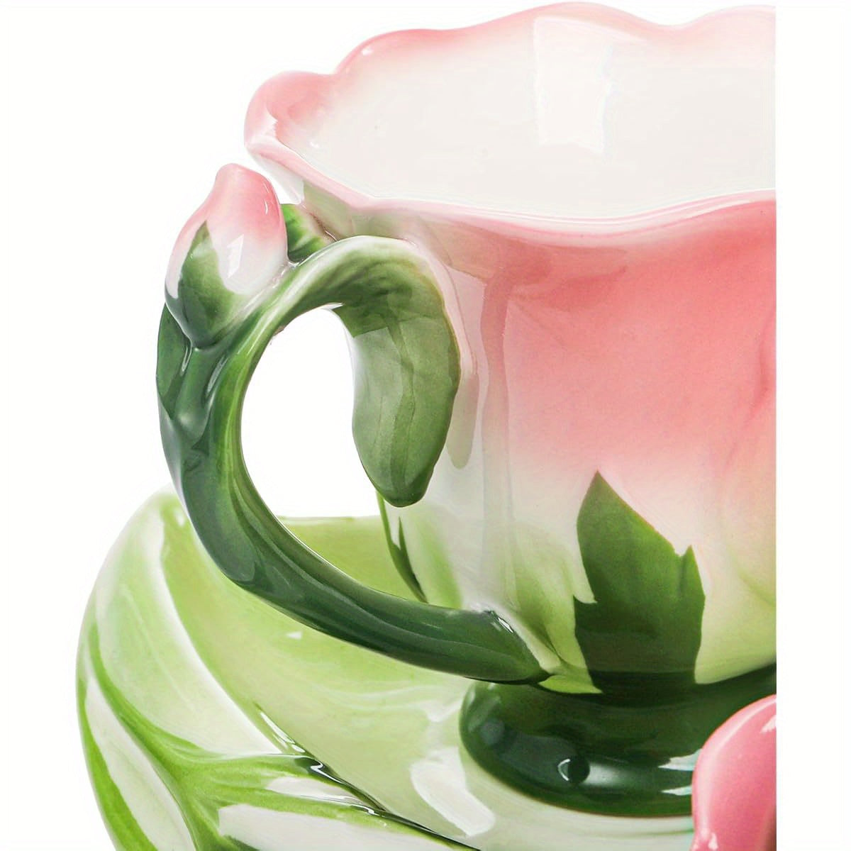 Pink Tea Cups with Saucer and Spoon, 4. 5oz Small Ceramic Rose Flower Tea Cup Set for Women, Hand Crafted Vintage Coffee Latte Mug, Porcelain Fancy Teaware for Mother' s Day Birthday Gift Party, Cups for Tea, Unique Coffee Mugs, Teacup, Coffee Cup, Tea