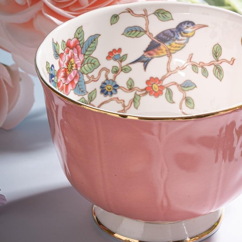 Handpainting Colored Glaze Pembroke Oban Fine Bone China English Tea Cup and Saucer Set 6.1 oz Pink