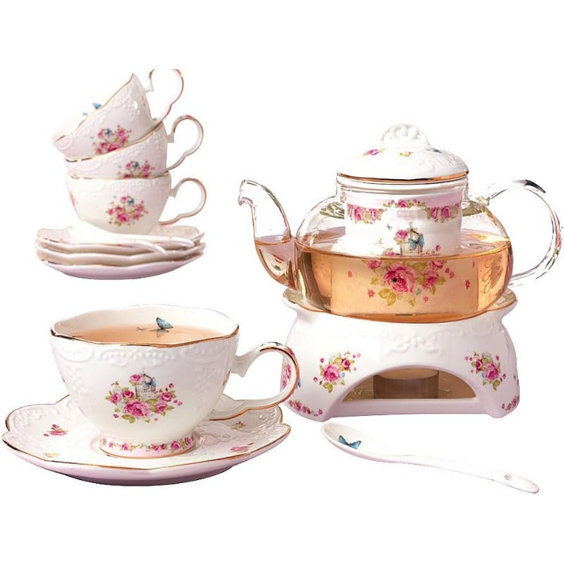 Vintage Porcelain Flower Series Tea Sets Tea Cup Saucer Set with Teapot Warmer Filter and Spoon 16pcs in 1 set 16pcs set, Tea Cup And Saucer, Teacup, Tea Cups And Saucers, Home Tea Time, Tea Party Essentials, Elegant Teacups, Fine China Porcelain,