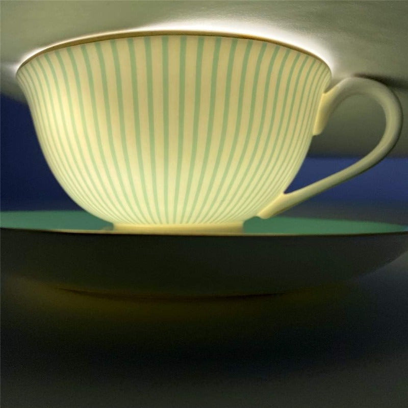 Elegant Vintage Ceramic Teacup Set with a Spoon And Saucer, Featuring Royal Bone China And Striped Design., Ideal for Weddings & Travel, This Porcelain Tea Cups Is An Excellent Luxury Gift, Accessory for Home Ceramic Sofa Mini Tea Cup Tableware Teaware.
