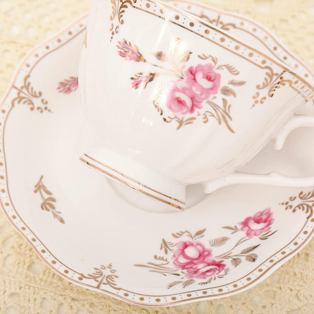 1pc Vintage British Floral Porcelain Tea Cup and Saucer Set - Elegant Light Pink & Golden Trim, 7.4oz Large Capacity, New Bone China Coffee Tea Set with Decorative Saucer, Ideal Gift for Housewarming, Wedding, Birthday, Mother's Day, Christmas - Dainty