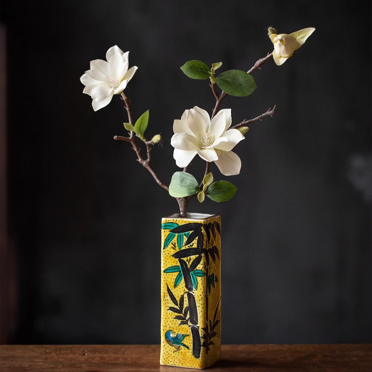 Kutaniyaki Handcrafted Take-Kage Suzume Vase