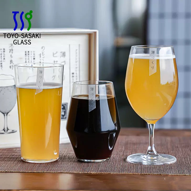 Toyo Sasaki Japanese Premium Craft Beer Glass Trio Set with Wooden Gift Box
