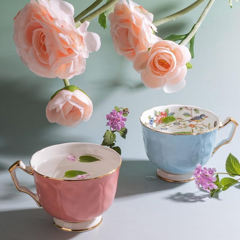 Handpainting Colored Glaze Pembroke Oban Fine Bone China English Tea Cup and Saucer Set 6.1 oz Pink