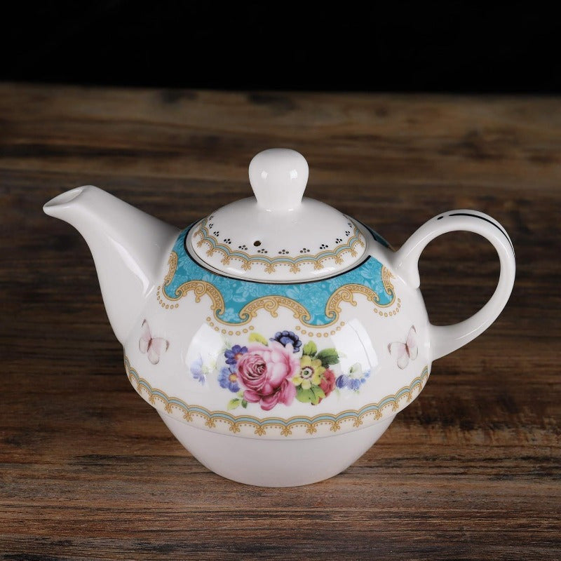fanquare English Porcelain Tea for One Set Floral Teapot with Cup Blue Tea Cup and Saucer Set