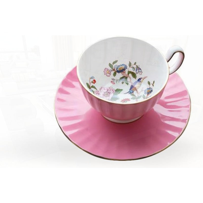 Handpainting Colored Glaze Pembroke Oban Fine Bone China English Tea Cup and Saucer Set 6.1 oz Pink