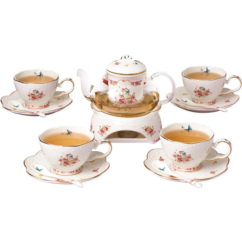 Vintage Porcelain Flower Series Tea Sets Tea Cup Saucer Set with Teapot Warmer Filter and Spoon 16pcs in 1 set 16pcs set, Tea Cup And Saucer, Teacup, Tea Cups And Saucers, Home Tea Time, Tea Party Essentials, Elegant Teacups, Fine China Porcelain,