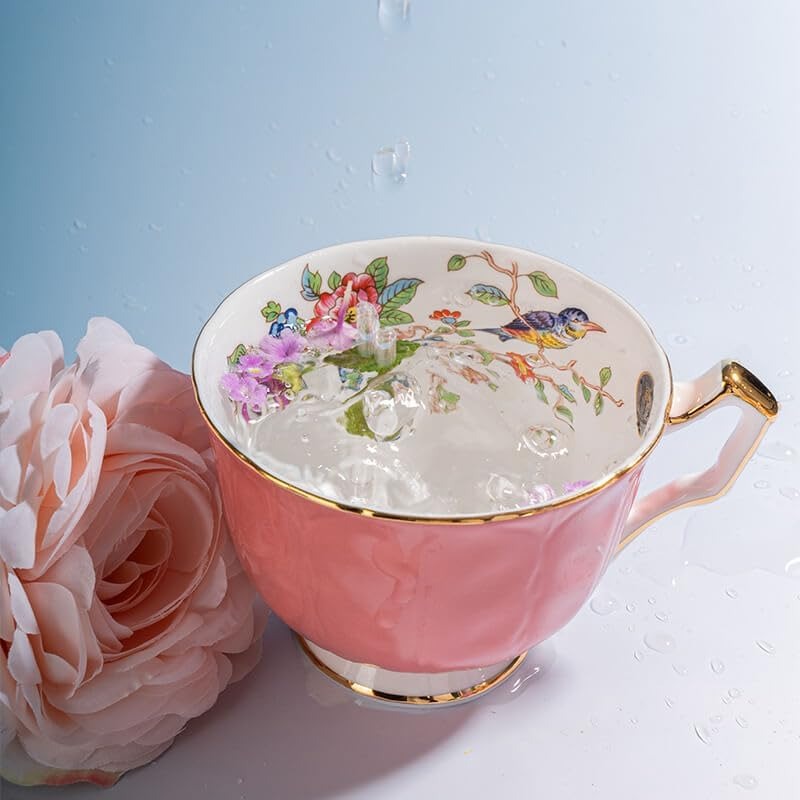 Handpainting Colored Glaze Pembroke Oban Fine Bone China English Tea Cup and Saucer Set 6.1 oz Pink