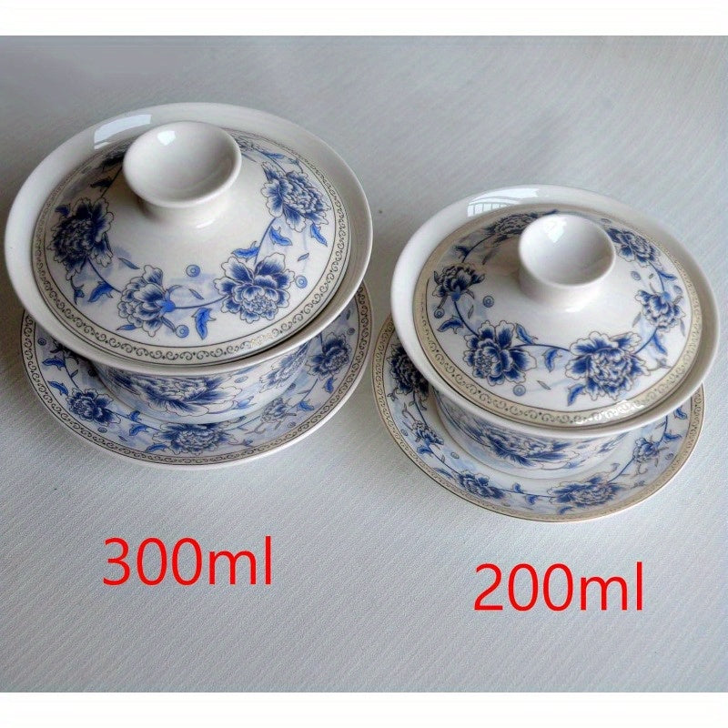 Traditional Gaiwan Tea Set with Lid and Saucer Handmade Ceramic Tea Cup Flower Porcelain Teacups 10oz, Tea Ceremony, Traditional Brewing, Elegant Teacup, Classic Ceramics, Handcrafted Pottery, Fine Porcelain, Gift for Tea Lovers, Home Brewers