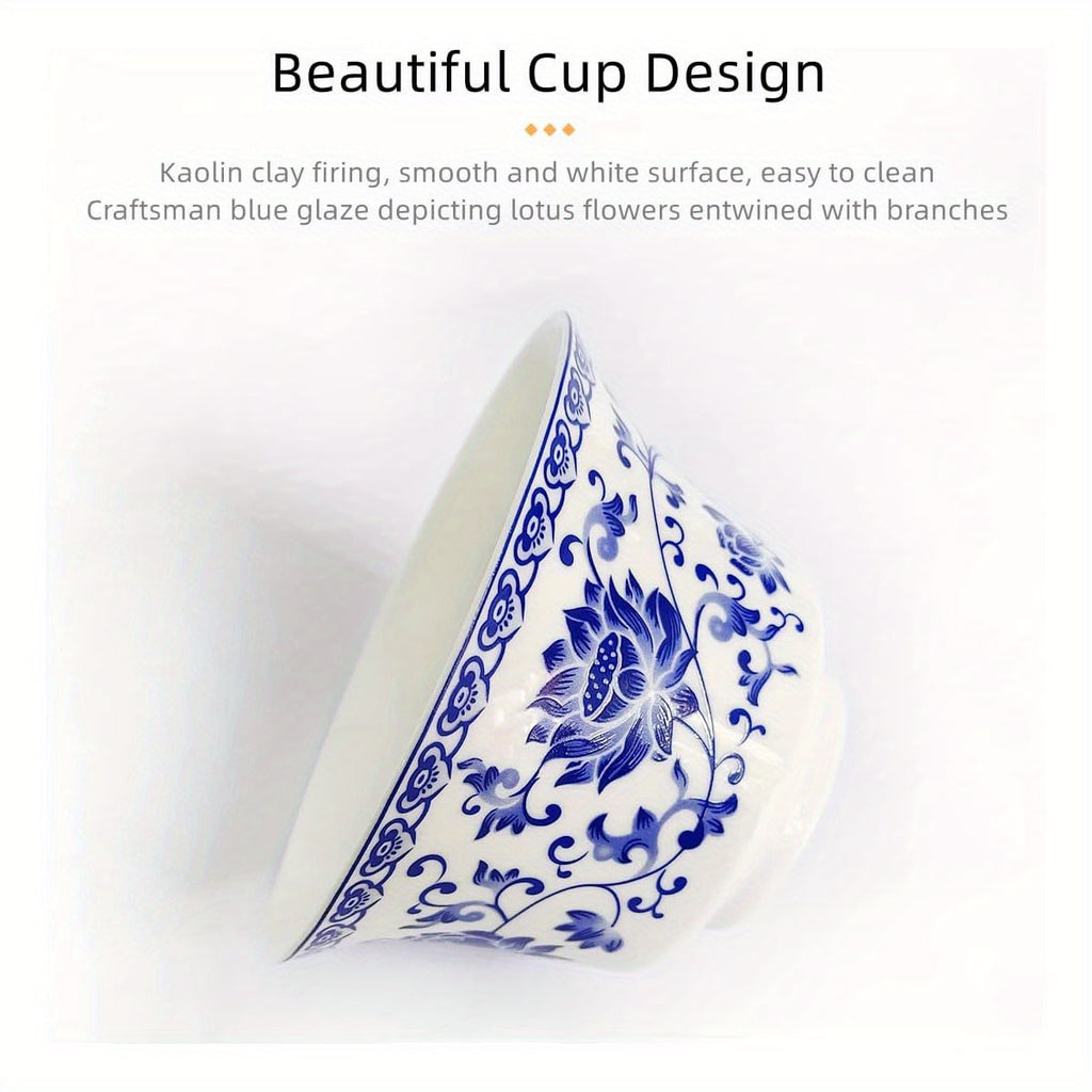 Chinese Gaiwan Tea Cup - Traditional Porcelain Teacup with Lid & Saucer, Elegant Blue and White Floral design, Handleless Cup for Chinese Kung Fu Tea Ceremony, Office, Home - Authentic Asian Tea Cup (6.8oz/ 200ml) - Ideal Gift for Tea Lovers, Office