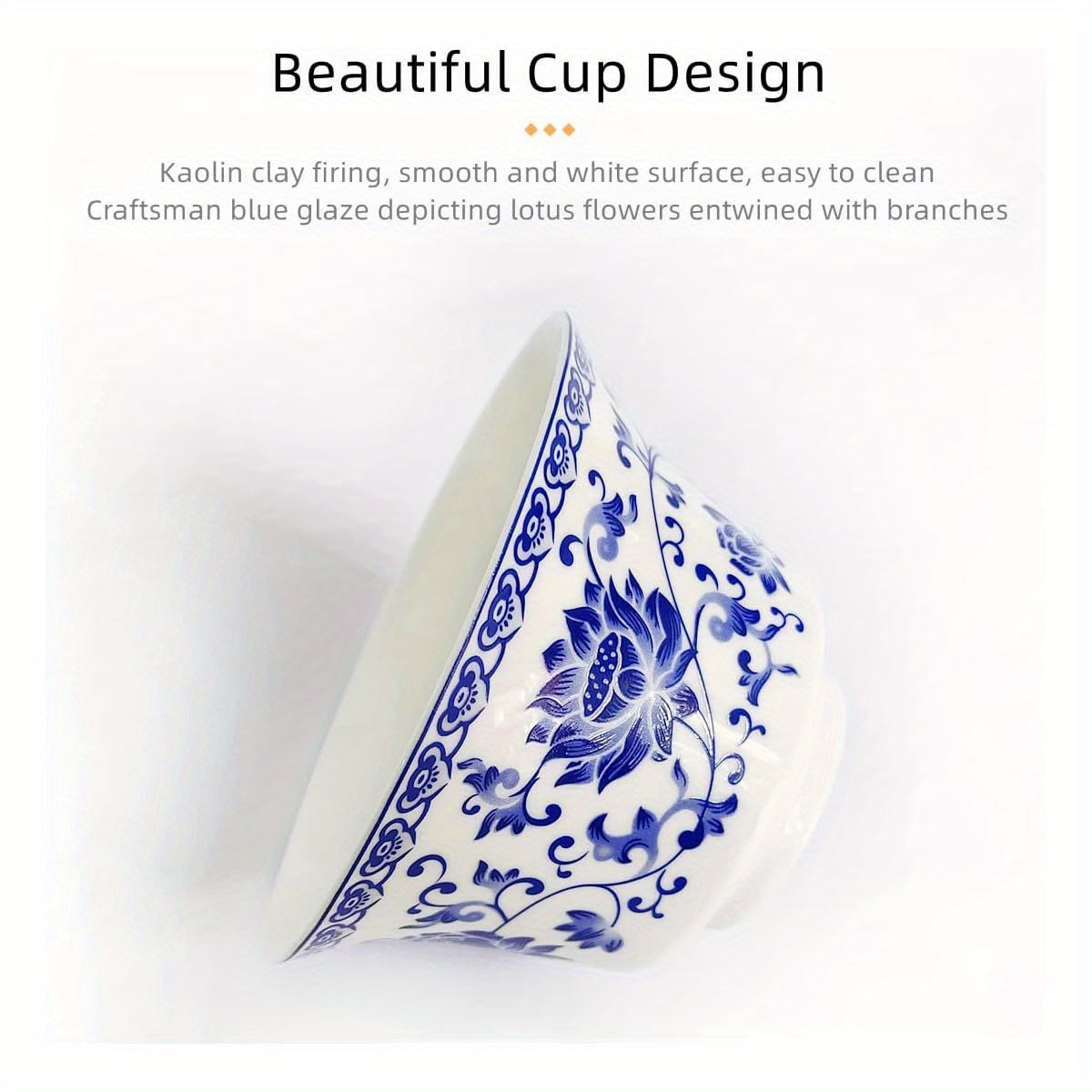 Chinese Gaiwan Tea Cup - Traditional Porcelain Teacup with Lid & Saucer, Elegant Blue and White Floral design, Handleless Cup for Chinese Kung Fu Tea Ceremony, Office, Home - Authentic Asian Tea Cup (6.8oz/ 200ml) - Ideal Gift for Tea Lovers, Office