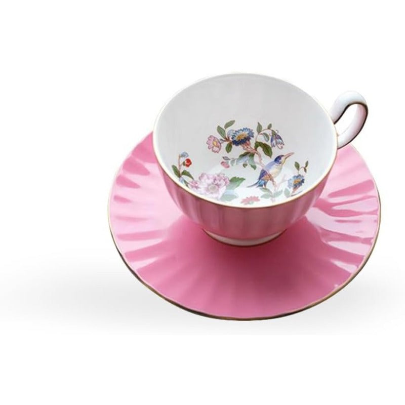 Handpainting Colored Glaze Pembroke Oban Fine Bone China English Tea Cup and Saucer Set 6.1 oz Pink